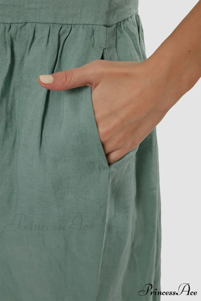 Slouchy Linen Daisy Dress Mint Green / L