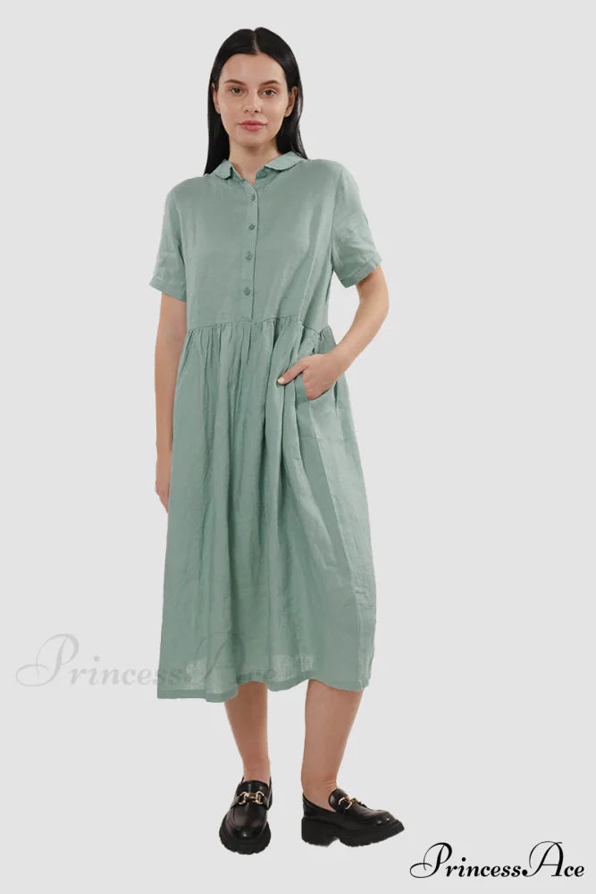 Slouchy Linen Daisy Dress Mint Green / M