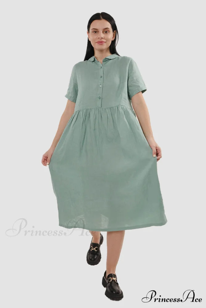 Slouchy Linen Daisy Dress Mint Green / XL