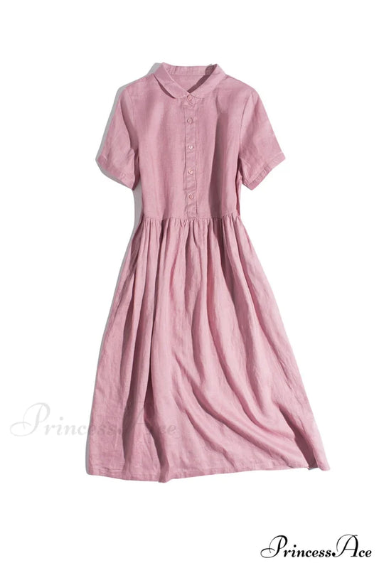 Slouchy Linen Daisy Dress Pink / M