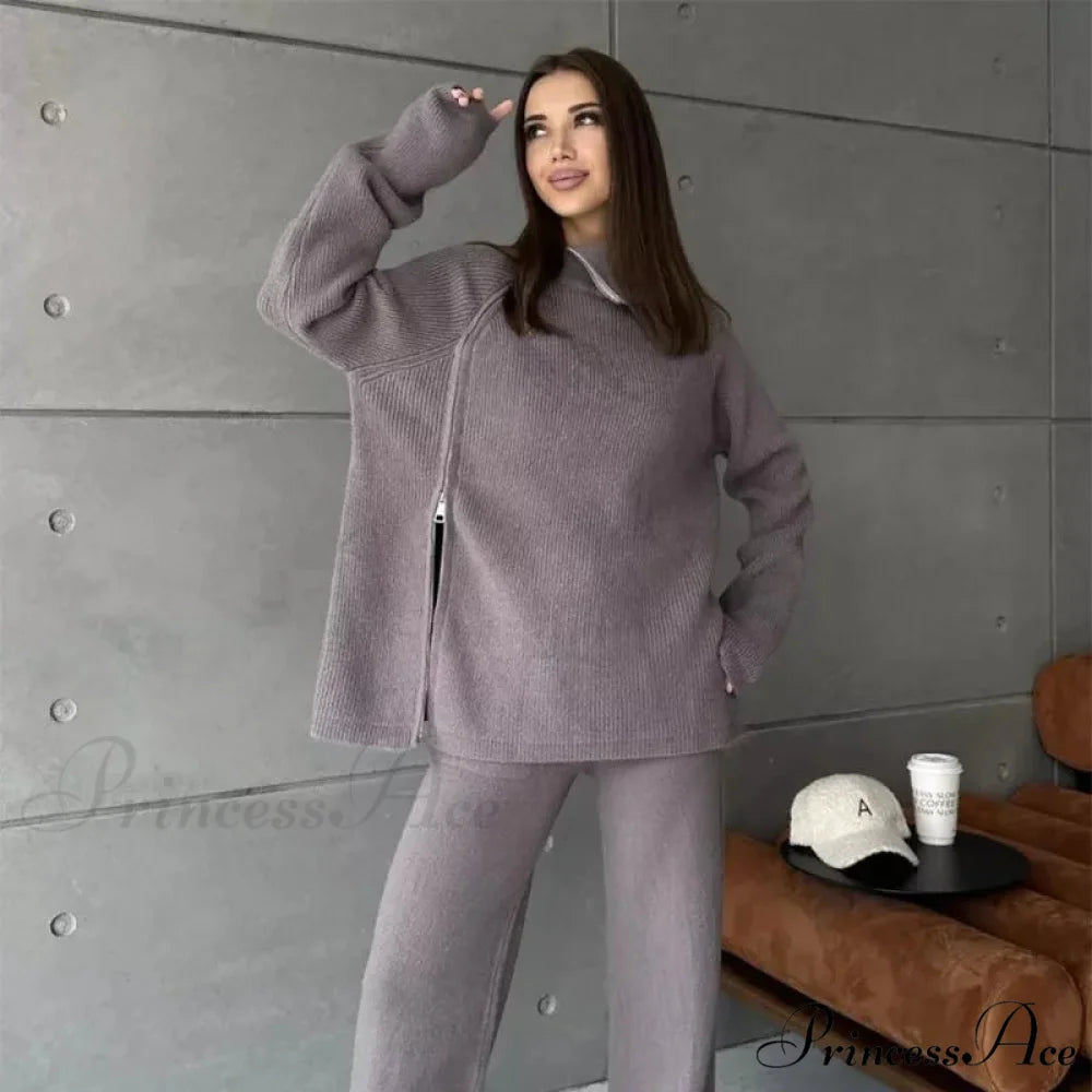 Slow Collar Zip Sweater Dark Grey / One Size swraters-241228