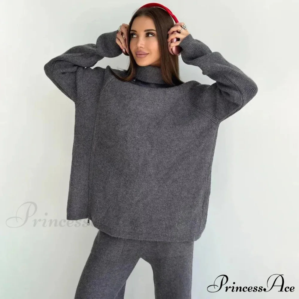 Slow Collar Zip Sweater GRAY / One Size swraters-241228