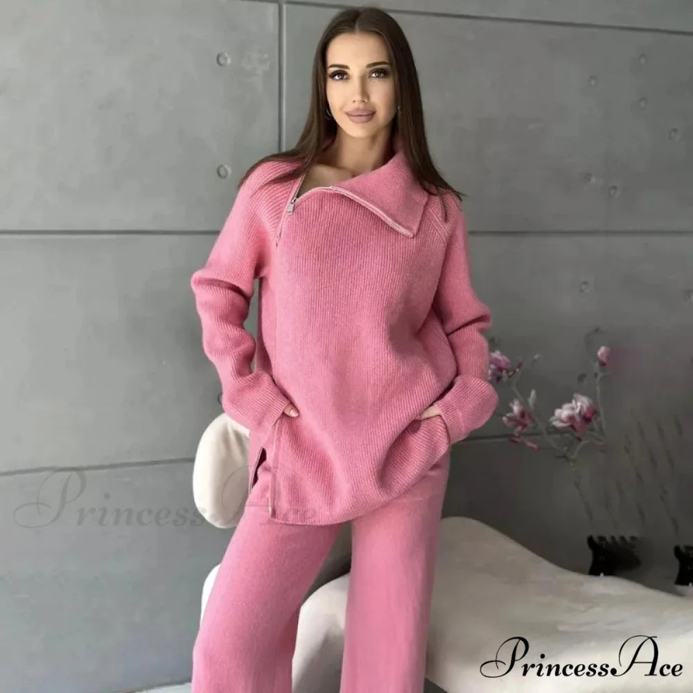 Slow Collar Zip Sweater Pink / One Size swraters-241228