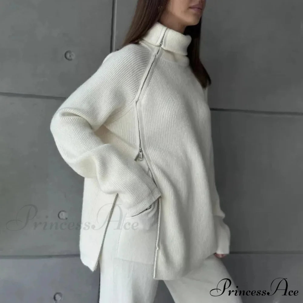 Slow Collar Zip Sweater WHITE / One Size swraters-241228