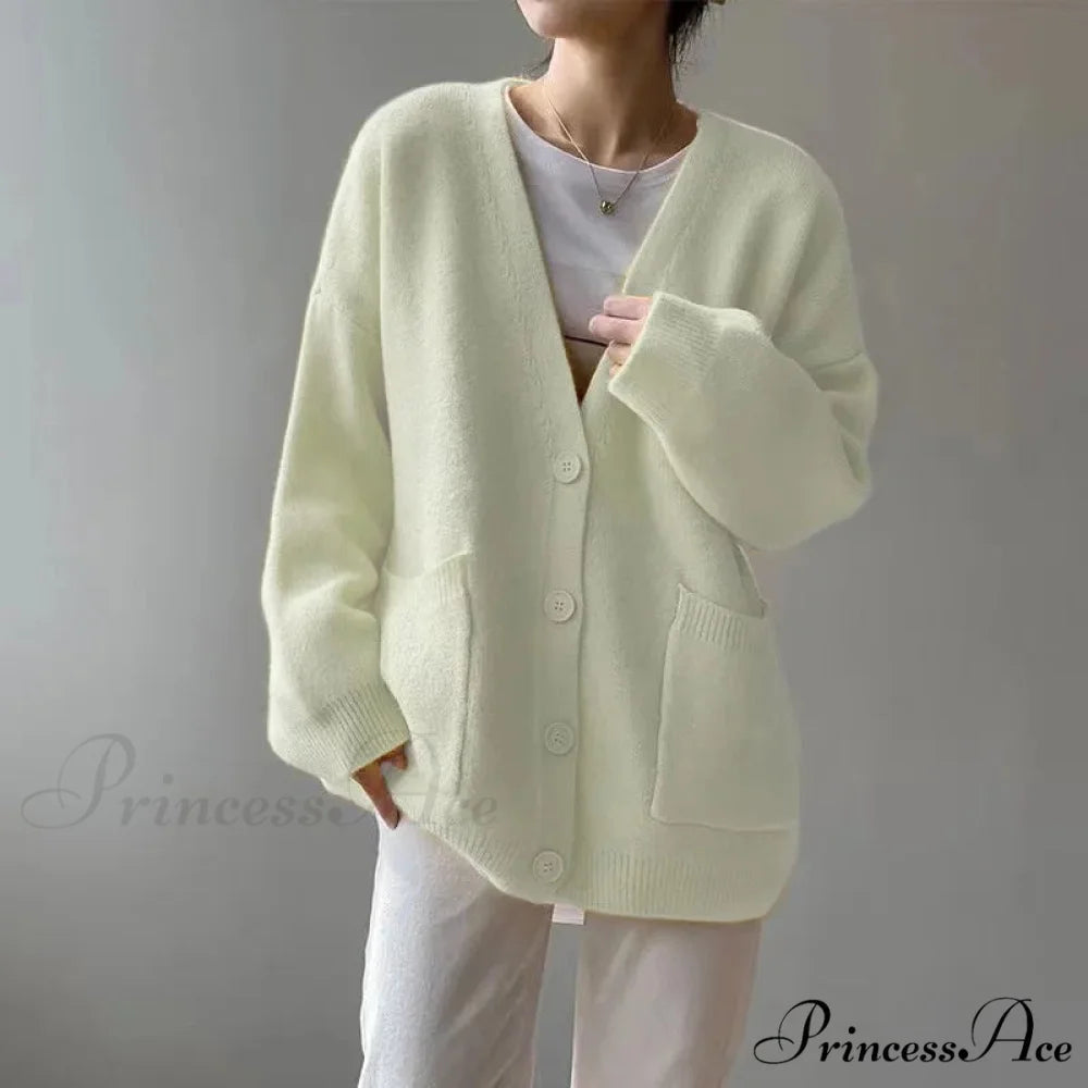 Sluggish Breeze Gold Solo-Buttoned Knitted Cardigan Beige / One Size cardiagn-250126