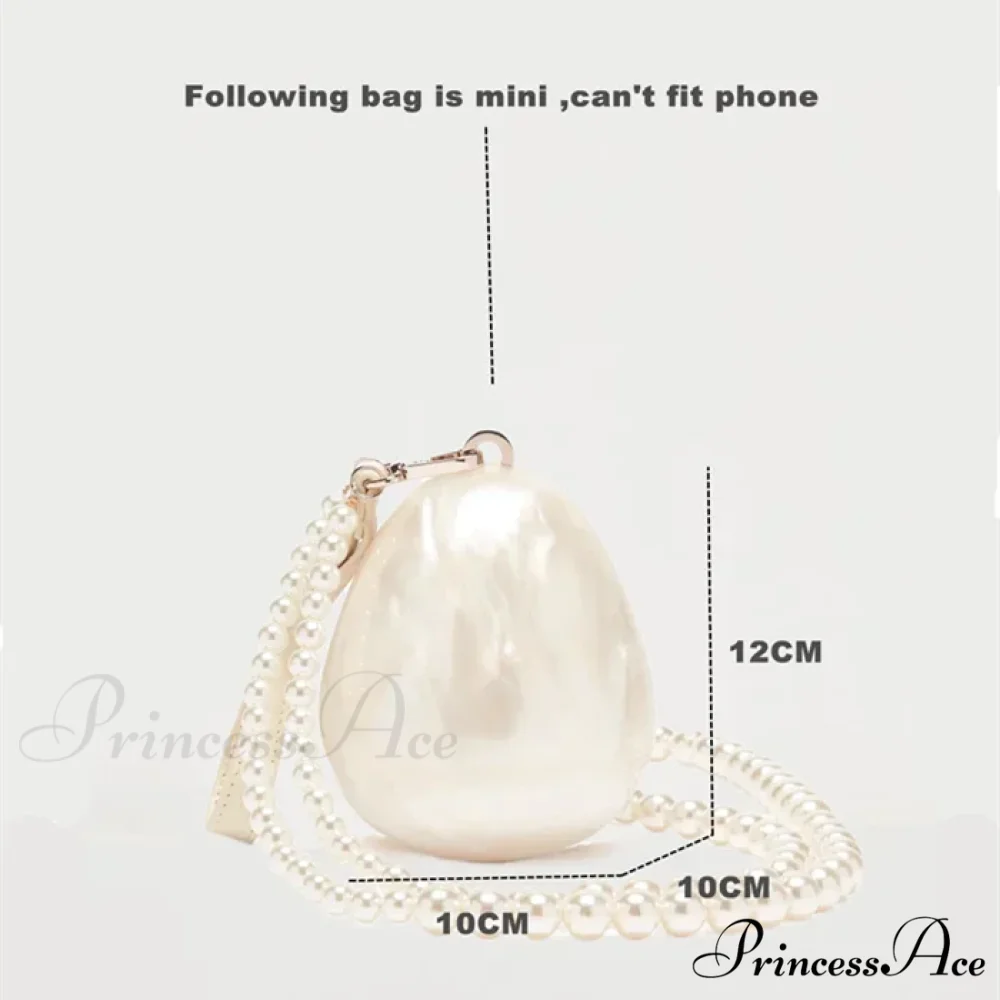 Small Acrylic Egg Pouch Beaded Strap Evening Purse Beige / mini clutchbag-250126