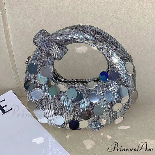 Small Crescent Evening Clutch Wristlet Silver wristlet-250126