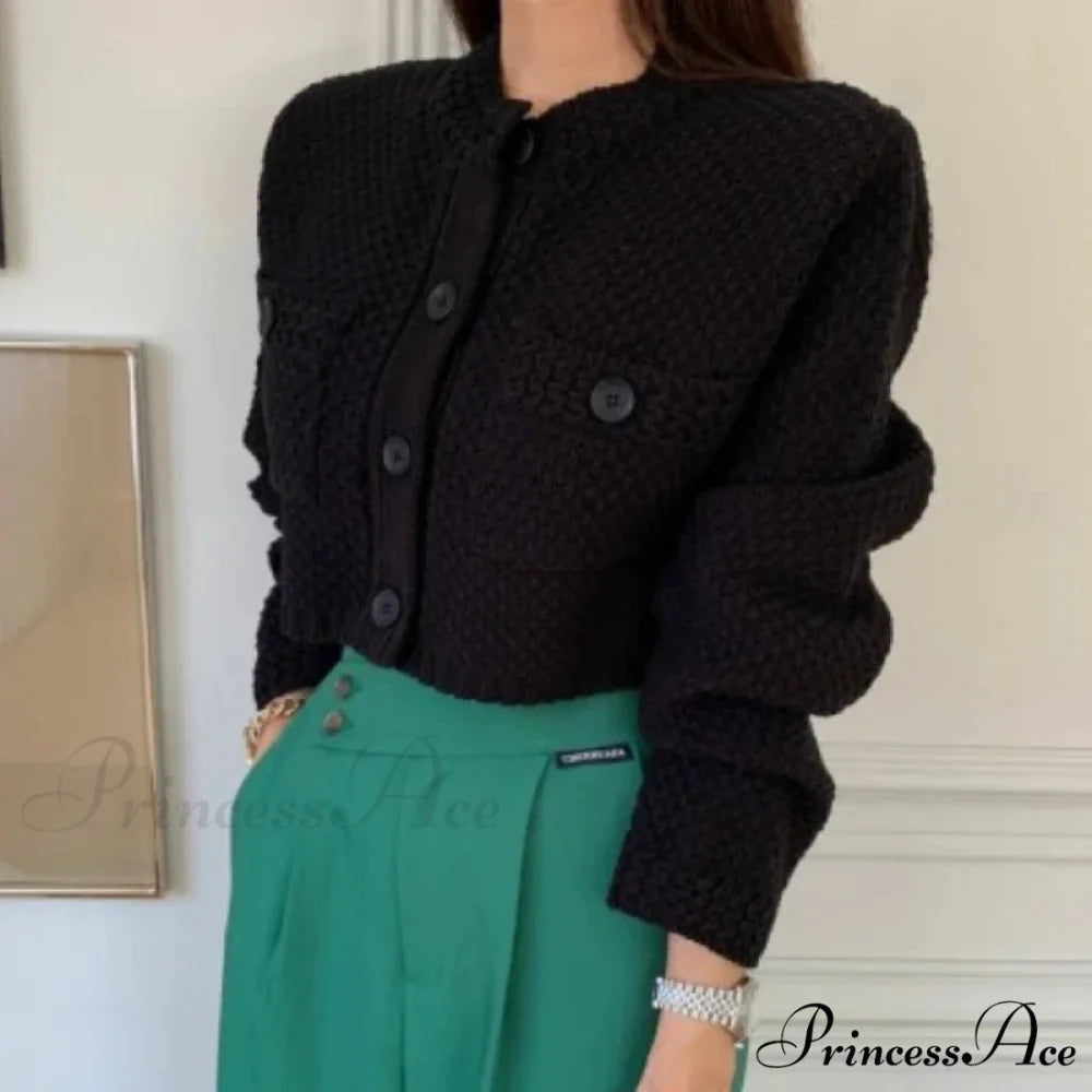 Small Cropped Solid O-Neck Knit Cardigan cardiagn-250126