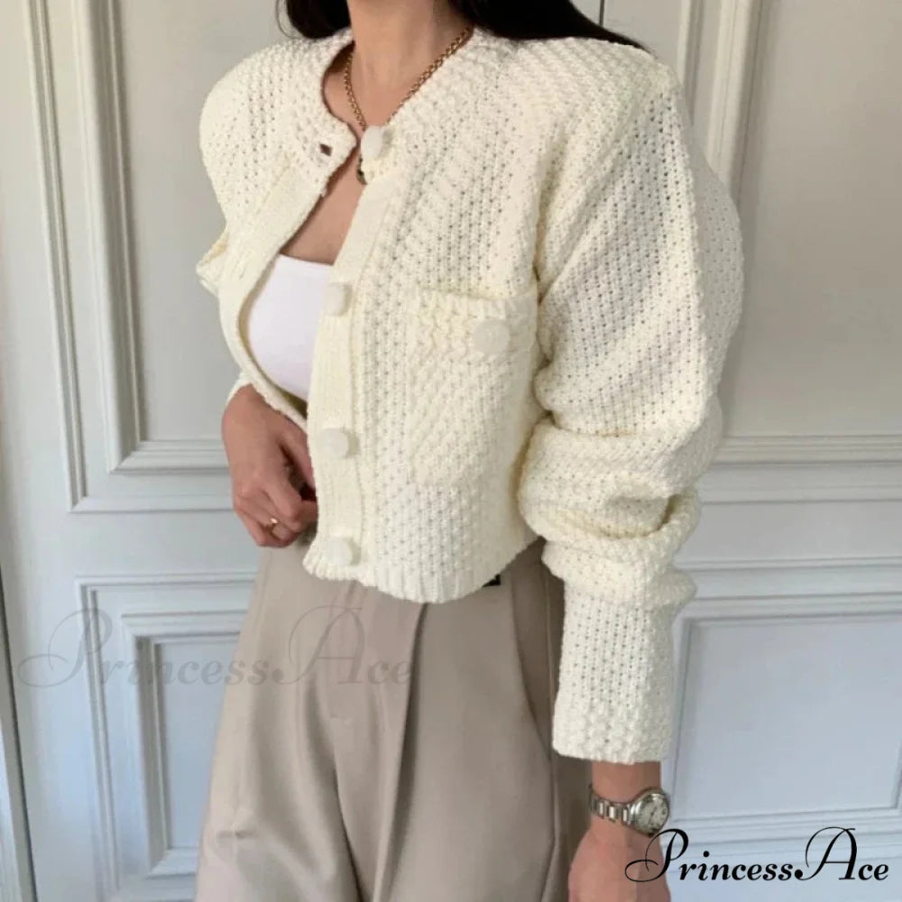 Small Cropped Solid O-Neck Knit Cardigan cardiagn-250126