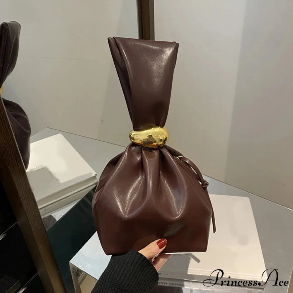 Small Dumpling Faux Leather Clutch Wristlet coffee wristlet-250126