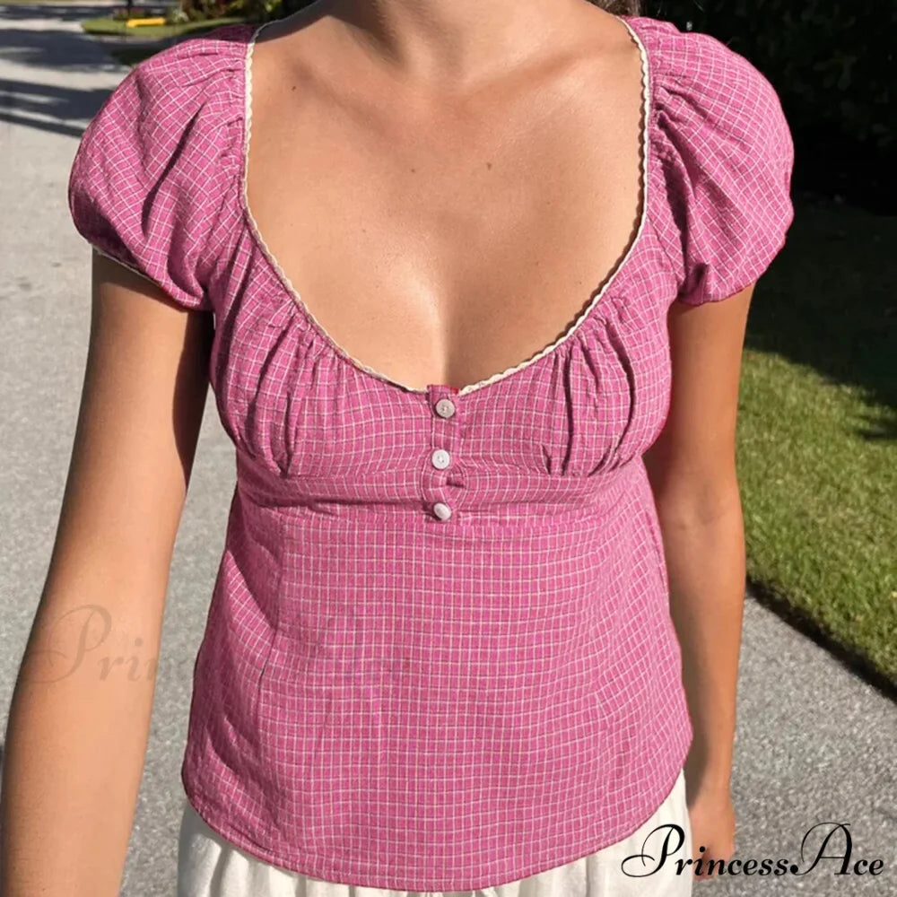 Small Plaid Brief Crop Top pink / S croptop-250223