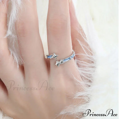 Small Planet Jewelry Enamel Ring resizable / Blue