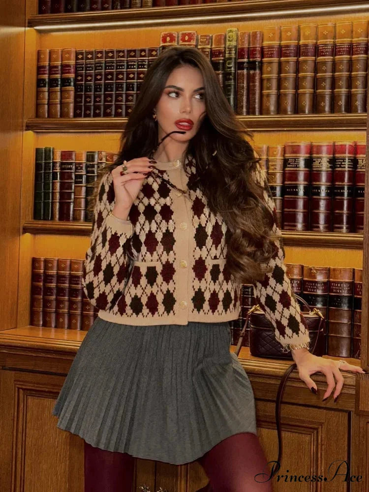 Small Printed Round-neck Short Cardigan cardigans-241228