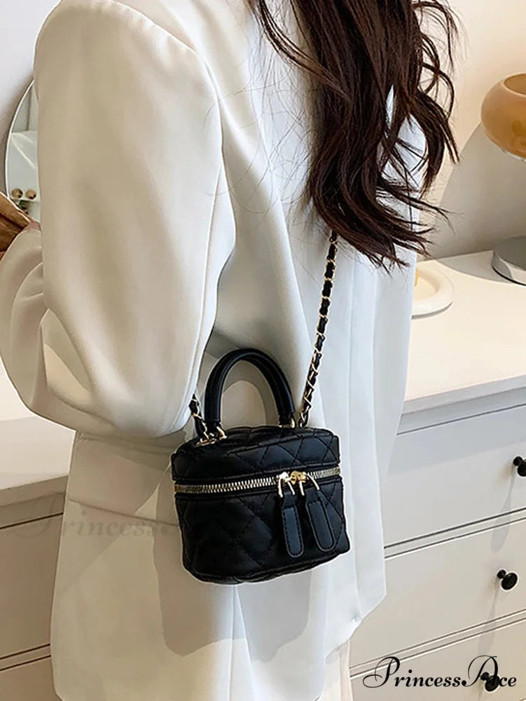 Small Quilted Chain Rhombus Crossbody Designer Purse black handbag-250126