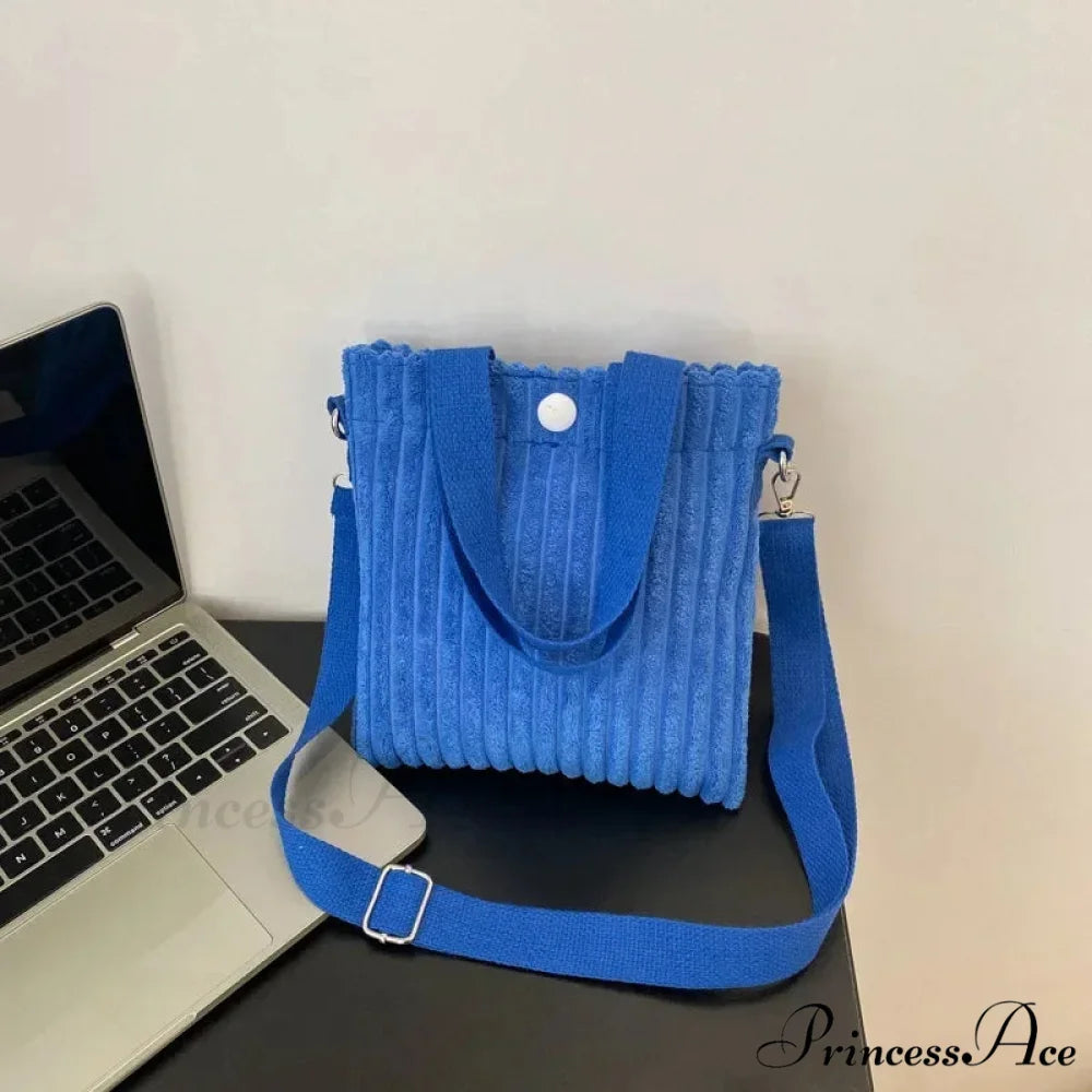 Small Ribbed Zipper Shoulder Bag Spring Purse Blue handbag-250126