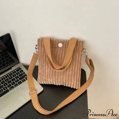 Small Ribbed Zipper Shoulder Bag Spring Purse Khaki handbag-250126