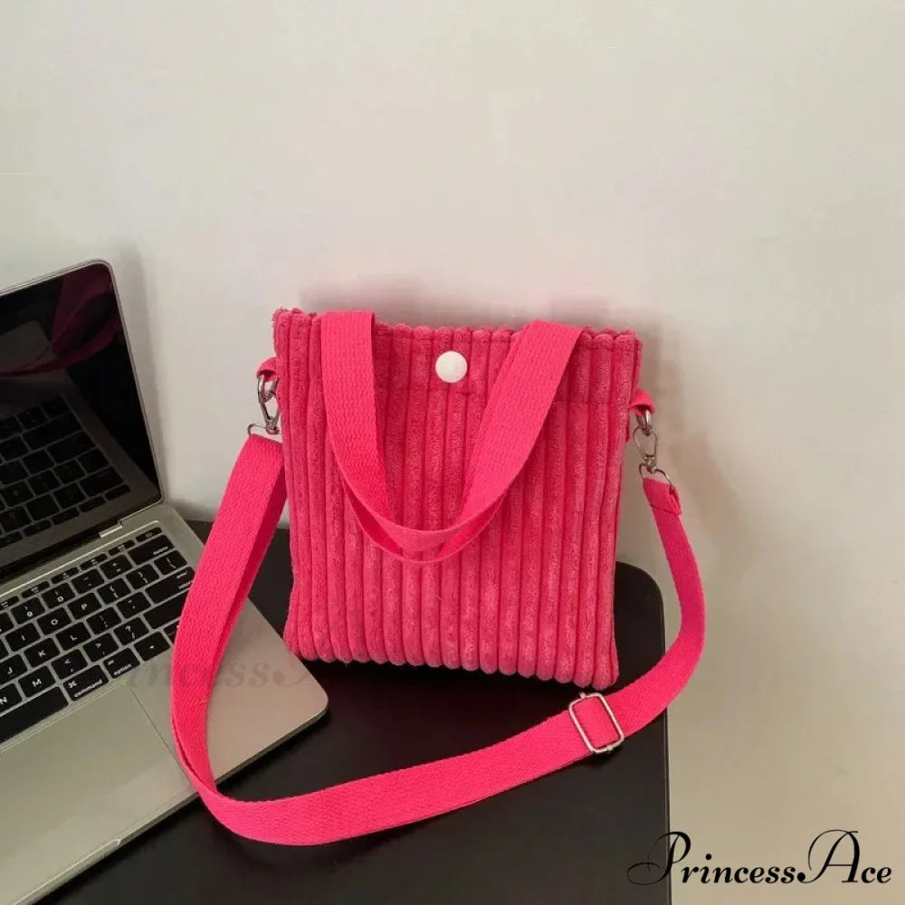 Small Ribbed Zipper Shoulder Bag Spring Purse RoseRed handbag-250126