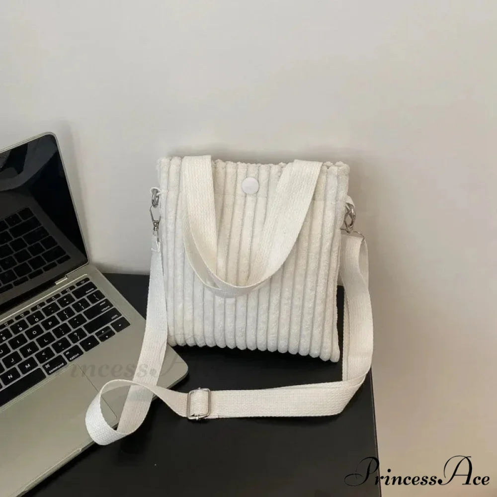 Small Ribbed Zipper Shoulder Bag Spring Purse WHITE handbag-250126