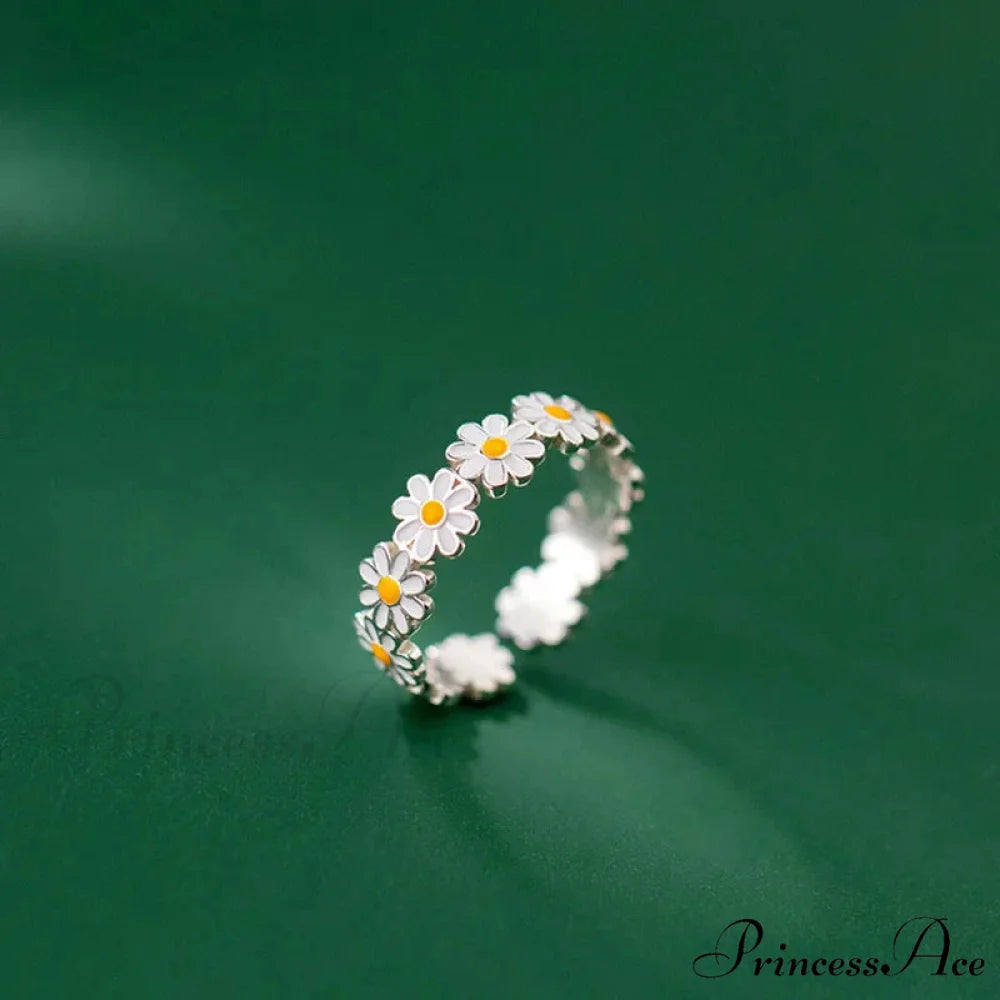 Small White Daisy Opening Adjustable Ring