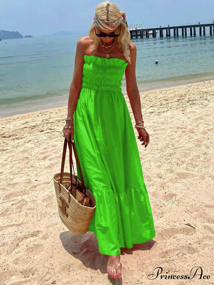 Smocked Bust Off Charming Shoulder Vacation Maxi Dress