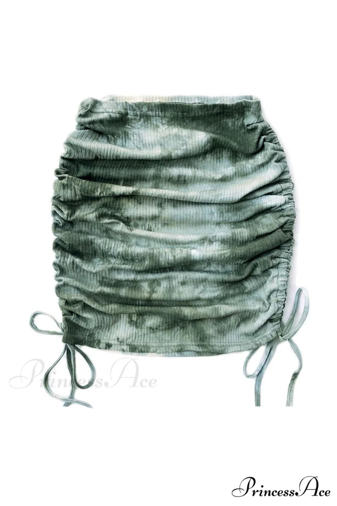 Smocked Tie Dye Skirt Green / S