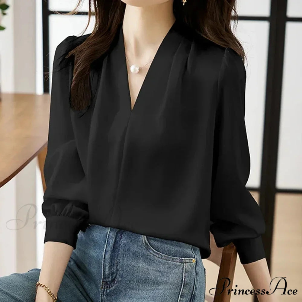 Smooth Chiffon V-neck Gentle Casual Blouse for Office blouse-250126