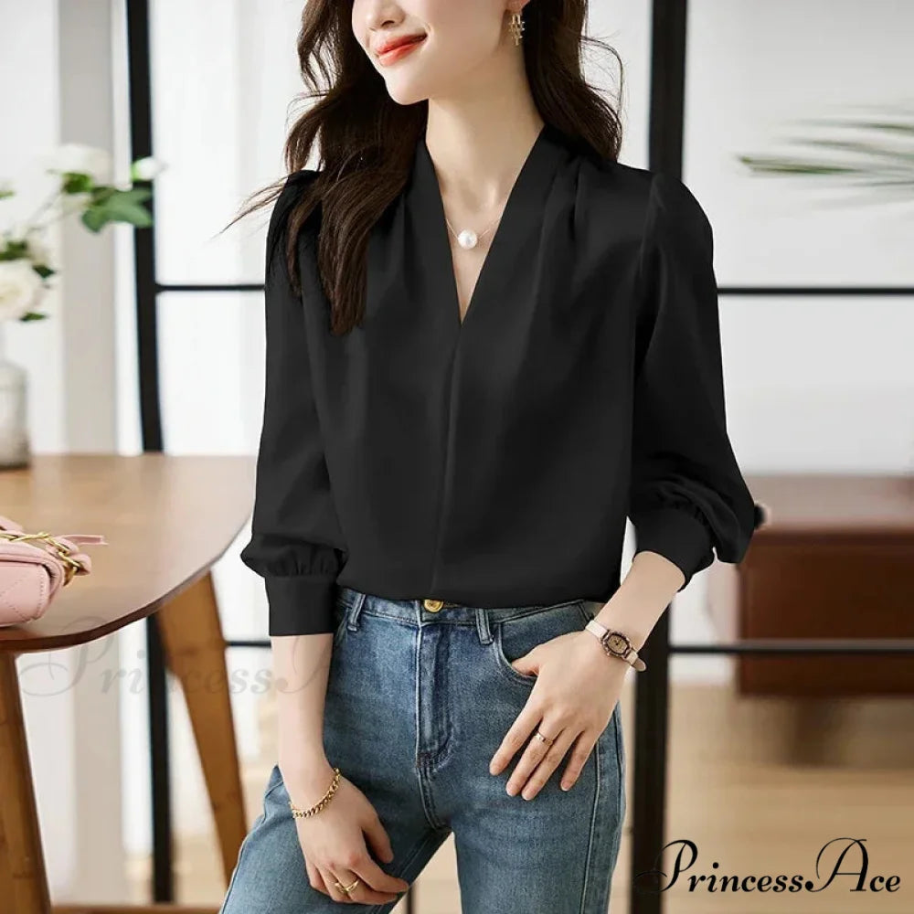 Smooth Chiffon V-neck Gentle Casual Blouse for Office blouse-250126
