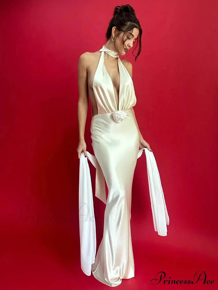 Smooth Deep V Neck Holiday Dress vacationdress-250223