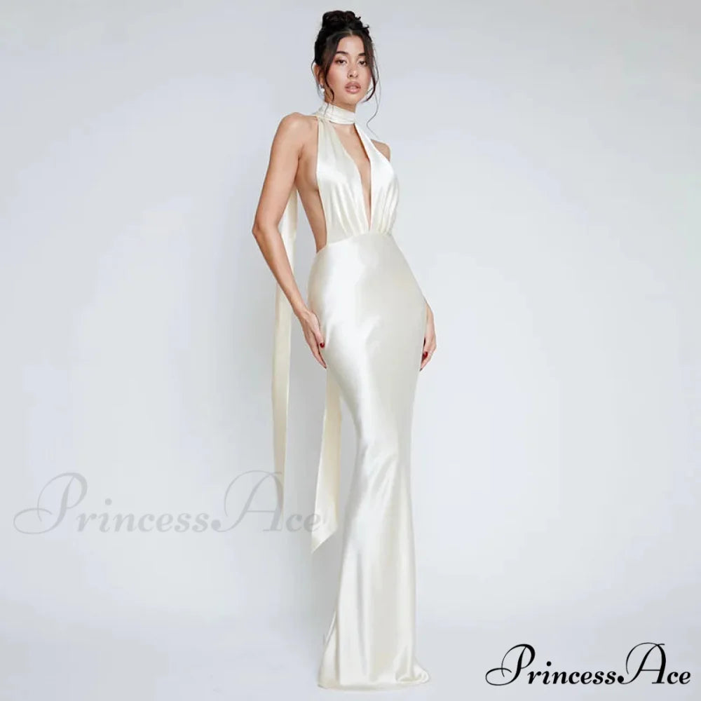 Smooth Deep V Neck Holiday Dress vacationdress-250223