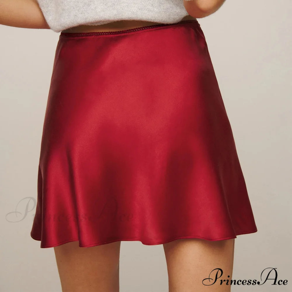 Smooth Lace Ribbon Flared Skirt skirts-250223