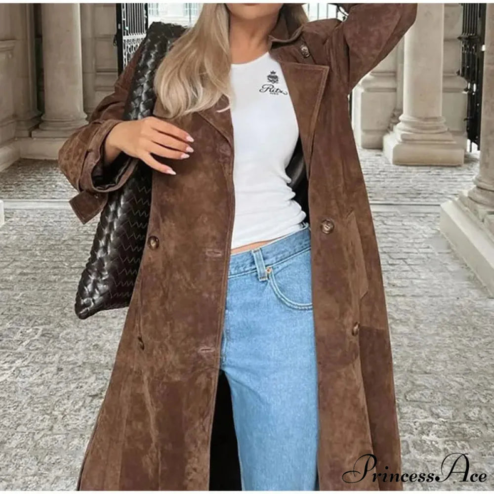 Smooth Leather Brown Belted Overcoat overcoats-241228