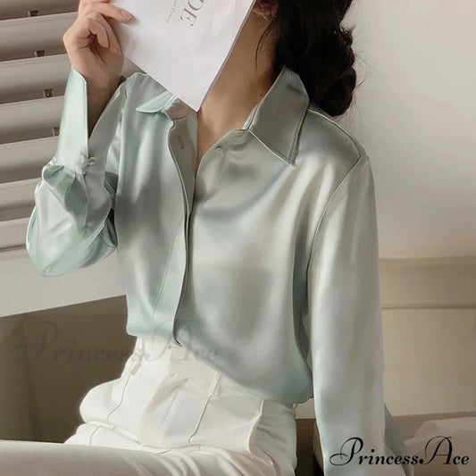 Smooth Long Sleeve French Style Office Lady Blouse Green / S blouse-250126