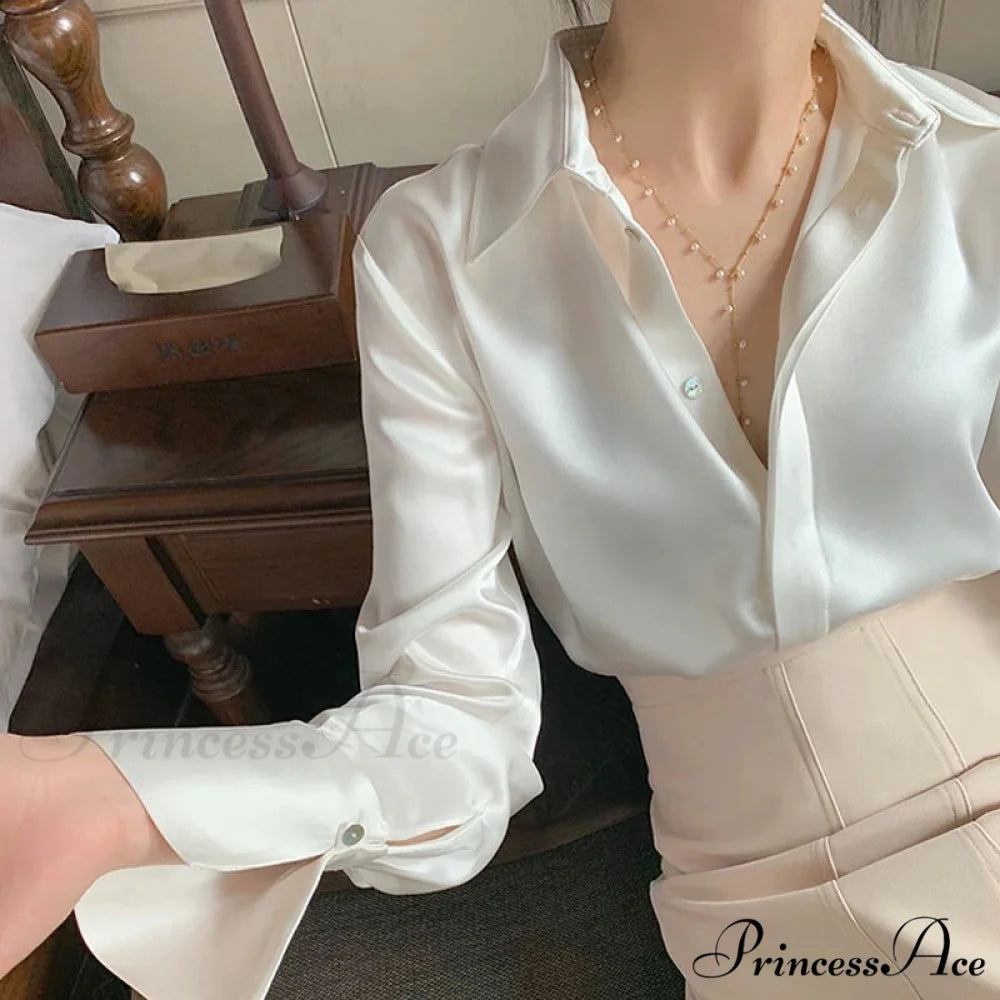 Smooth Long Sleeve French Style Office Lady Blouse WHITE / S blouse-250126