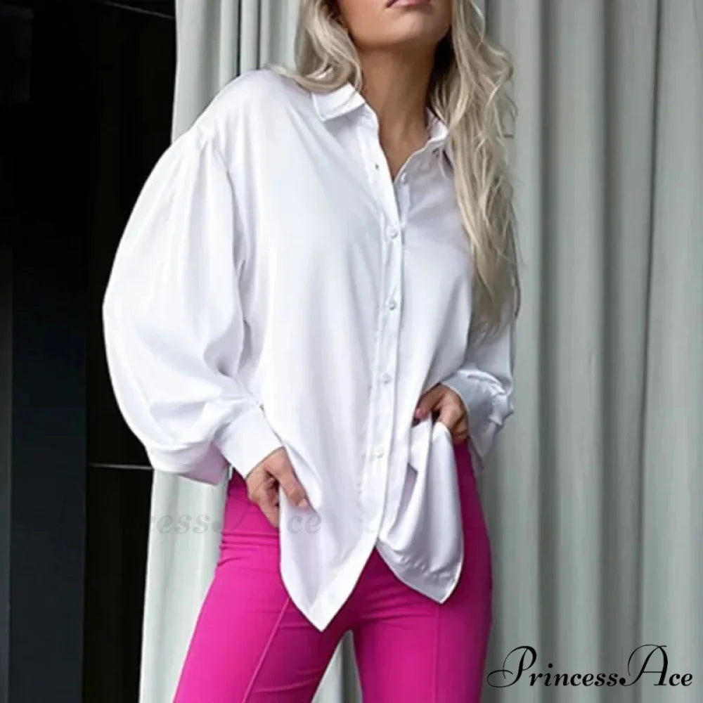 Smooth Loose Lantern Sleeve French Blouse WHITE / S blouse-250126