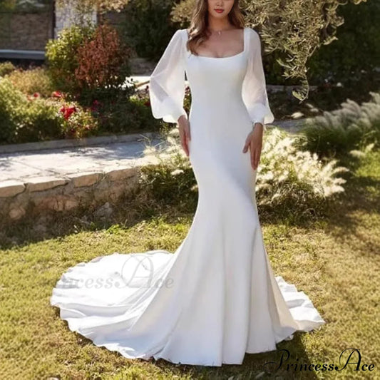 Smooth Mermaid Outdoor Bridal Wedding Gown lvory white / 2 weddingdress-250223