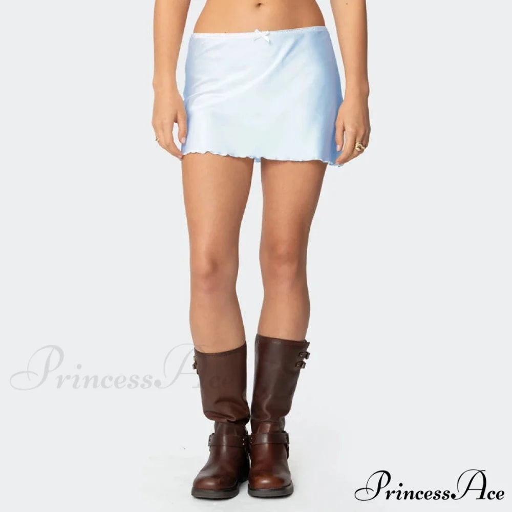 Smooth Monotone Lower Waist Skirt Blue / S skirts-250223