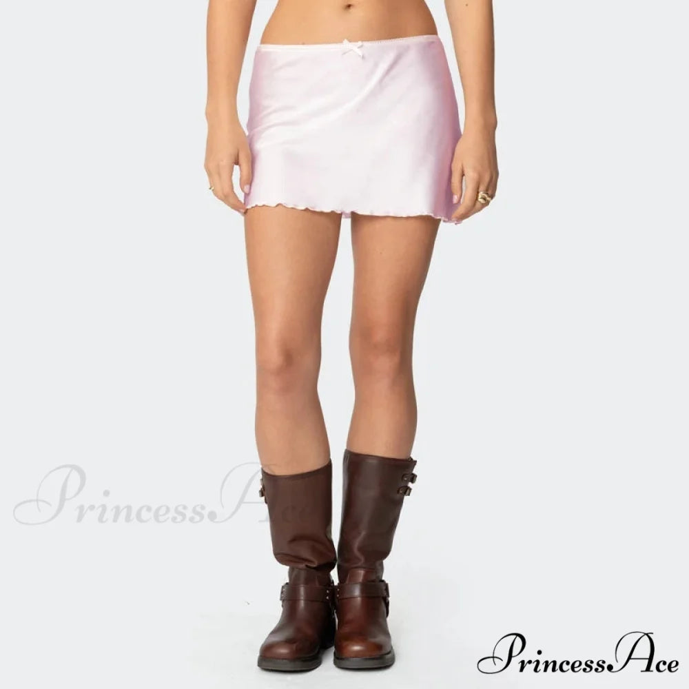 Smooth Monotone Lower Waist Skirt Pink / S skirts-250223