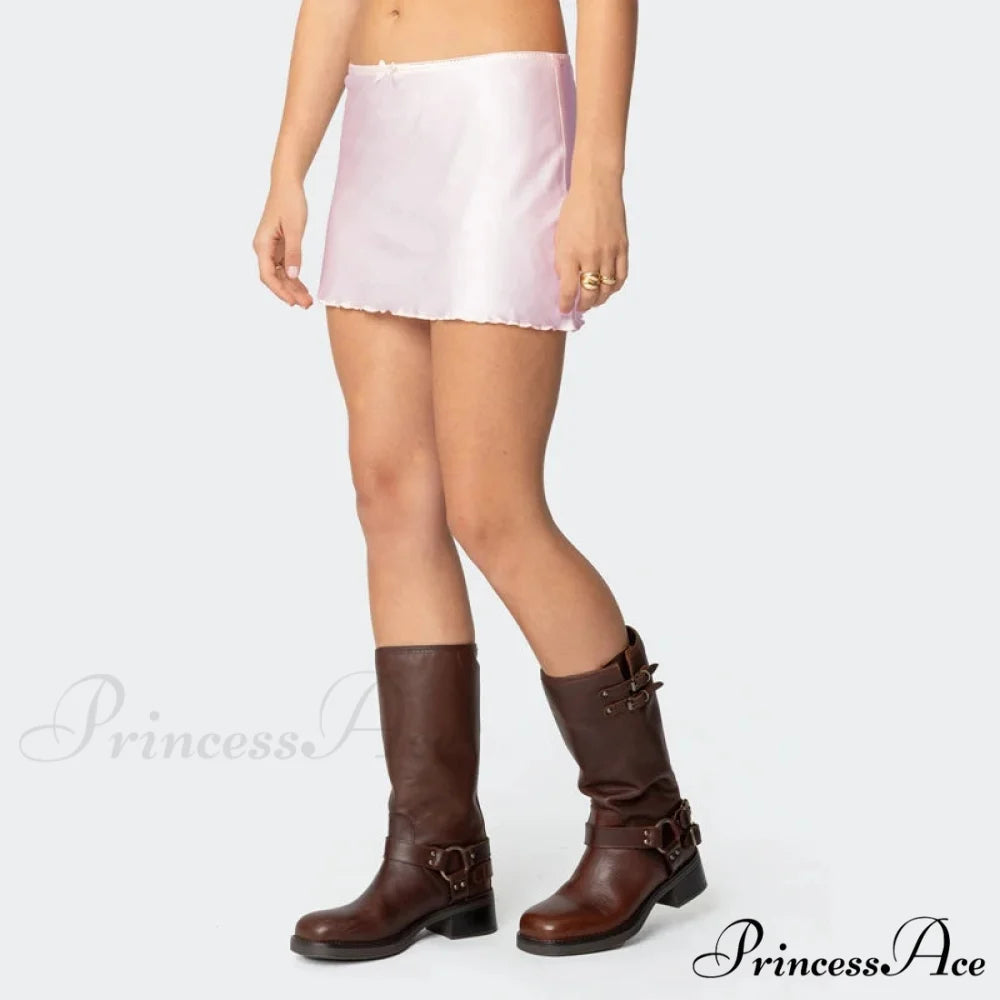 Smooth Monotone Lower Waist Skirt skirts-250223