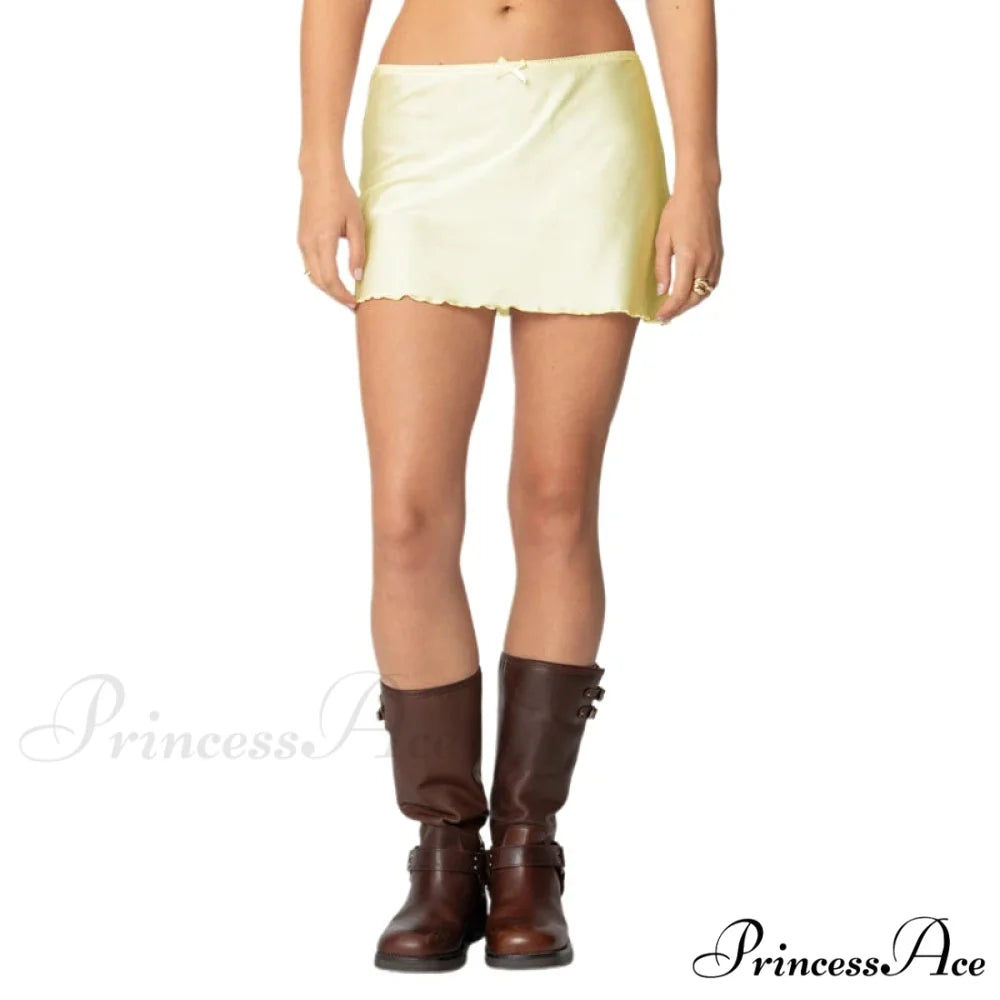 Smooth Monotone Lower Waist Skirt Yellow / S skirts-250223