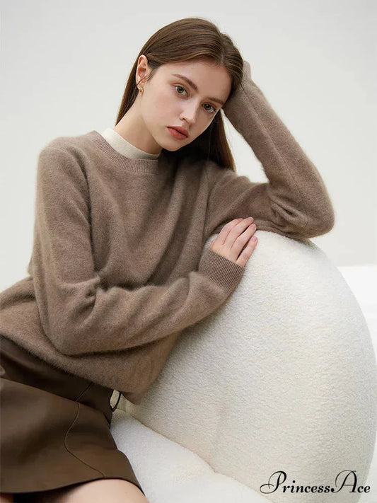 Smooth Pullover Knitted Tea Brown Sweater swraters-241228