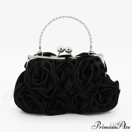 Smooth Rose Flower Frame Dinner Clutch Bag Black clutchbag-250126