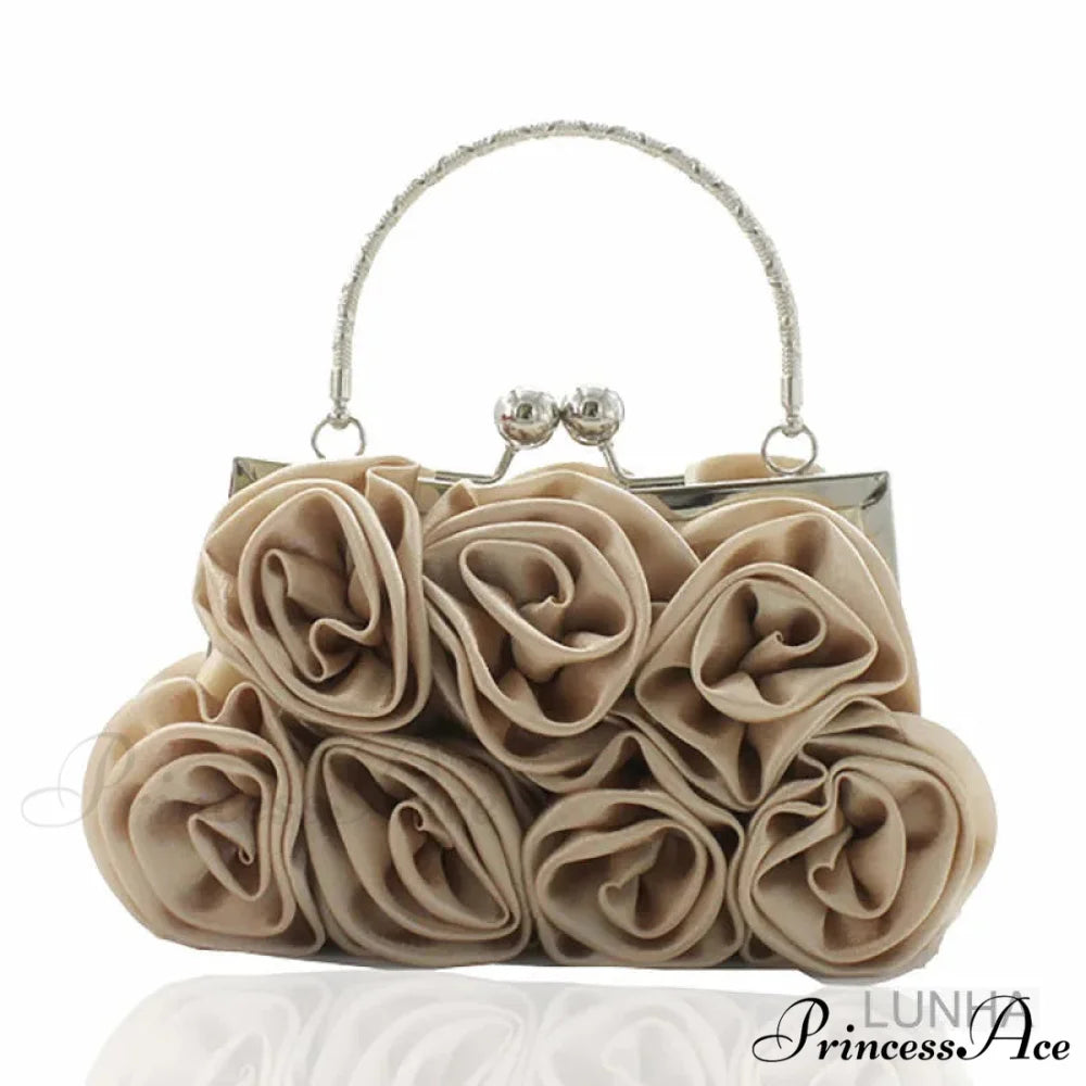 Smooth Rose Flower Frame Dinner Clutch Bag Champagne clutchbag-250126