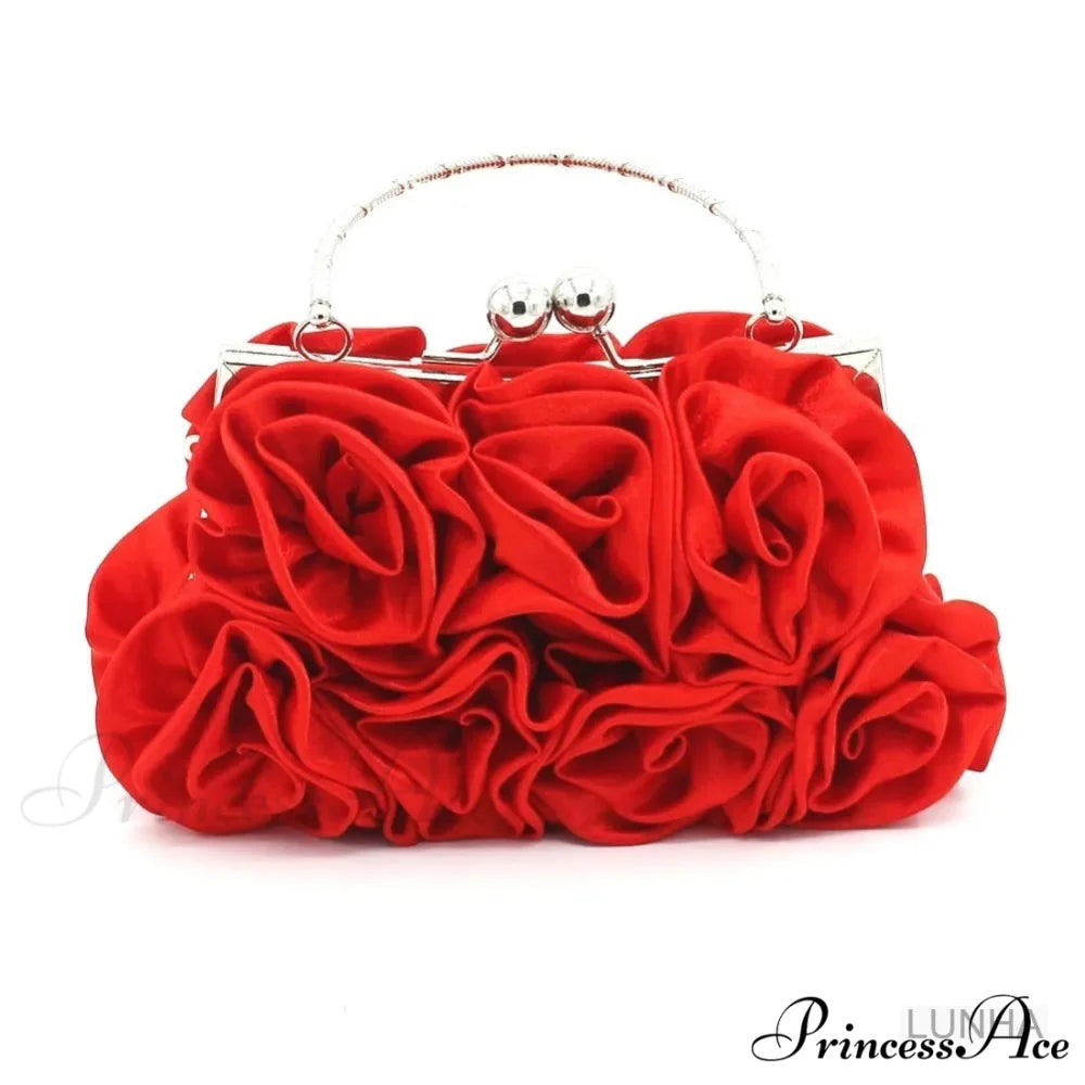 Smooth Rose Flower Frame Dinner Clutch Bag Red clutchbag-250126