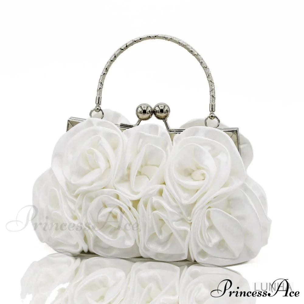 Smooth Rose Flower Frame Dinner Clutch Bag WHITE clutchbag-250126