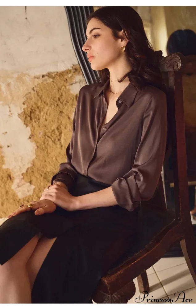 Smooth Solid Extended Sleeve Turtleneck Blouse Drak Coffee / S blouse-250223