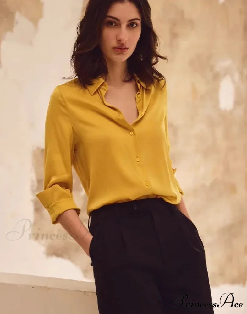 Smooth Solid Extended Sleeve Turtleneck Blouse Yellow / S blouse-250223
