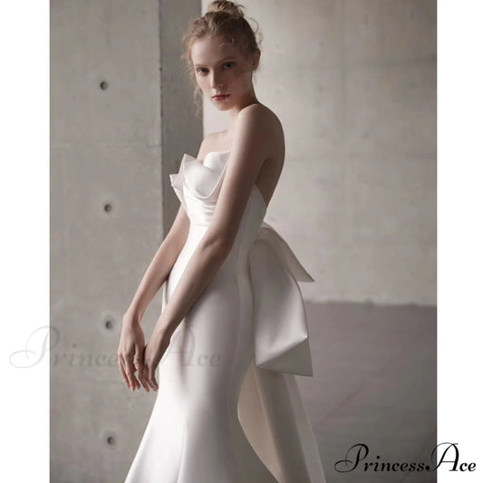 Smooth Strapless Bow Wedding Gown weddingdress-250223