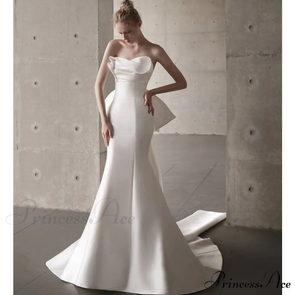 Smooth Strapless Bow Wedding Gown weddingdress-250223