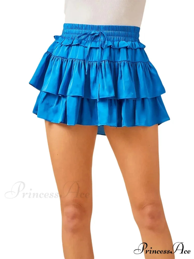 Smooth Tiered Flared Pleated Skirt Blue / S skirts-250223