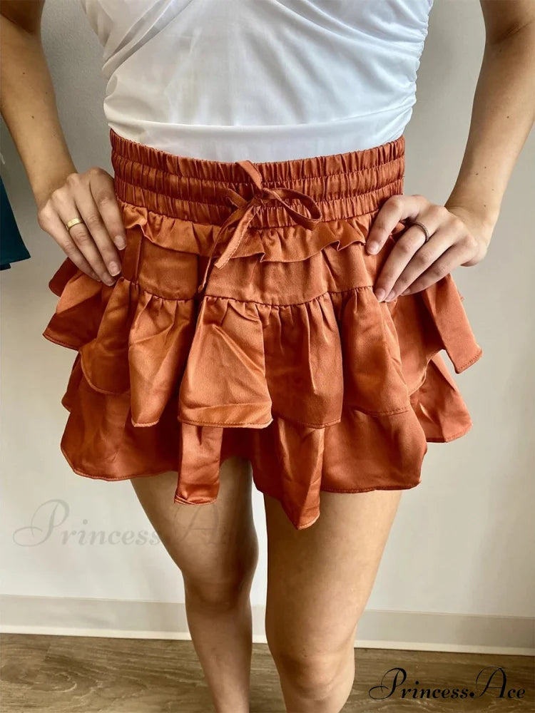 Smooth Tiered Flared Pleated Skirt Dark Brown / S skirts-250223